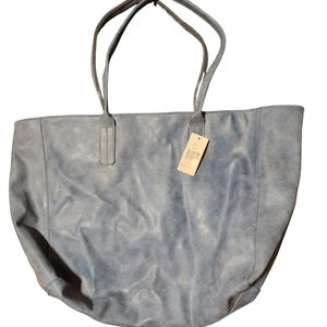 SAKS FIFTH AVENUE Faux Leather Suede Blue Tote Shoulder Bag Purse 16x13x6. Brand